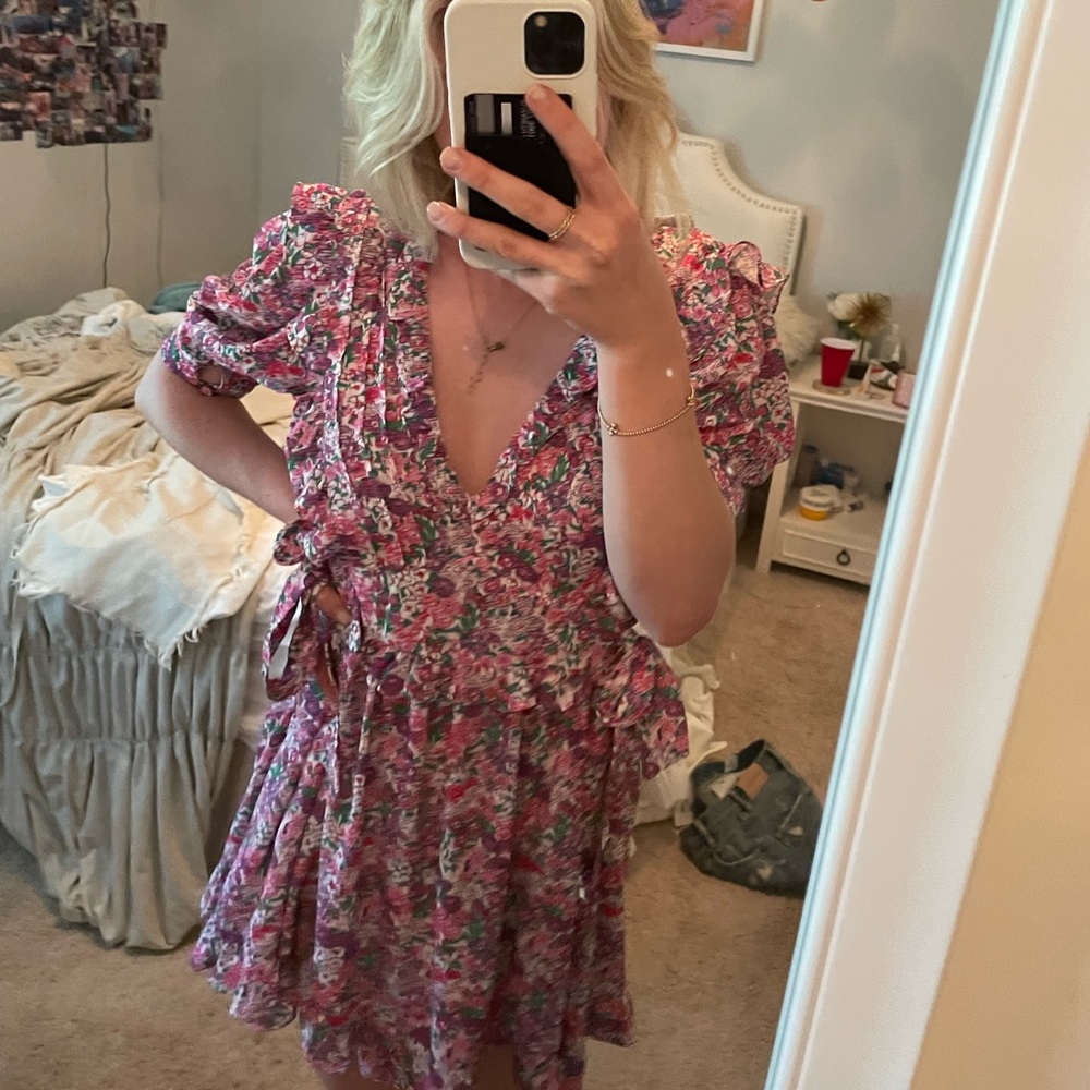 For Love And Lemons Pink Floral Mini Dress
